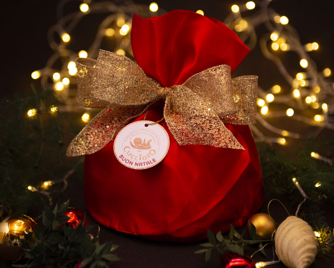 Panettone sacchetto in raso rosso